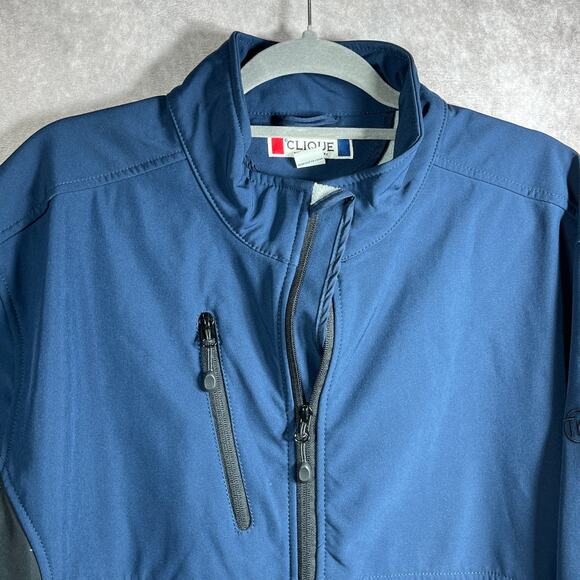 Clique Windbreaker Jacket Mens XL Blue Black Full Zip Outdoor Workwear Lined - Picture 2 of 10